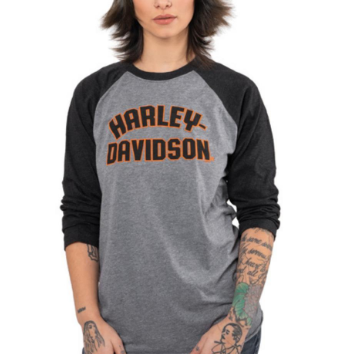 Harley-Davidson® Women's Baseball Cactus 3/4 Sleeve Tee, Black/Gray