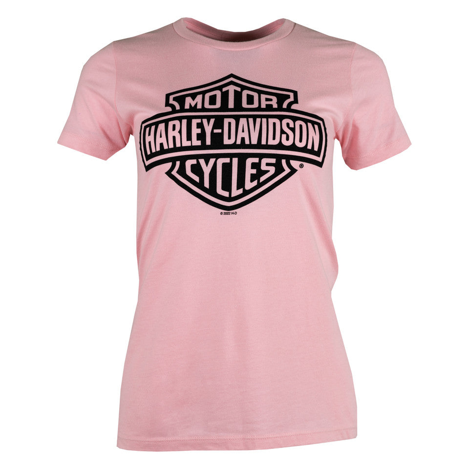 Harley-Davidson® Bar & Shield Flaming Heart Emblem Short Sleeve Tee, Pink