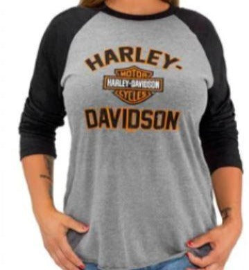 Harley-Davidson® Women's Bar & Shield Jersey 3/4 Long Sleeve Shirt, Black/Gray