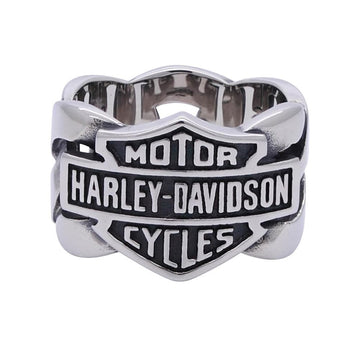 Harley-Davidson® Men's Stainless Steel Bar & Shield Steel Chain Ring HSR0029