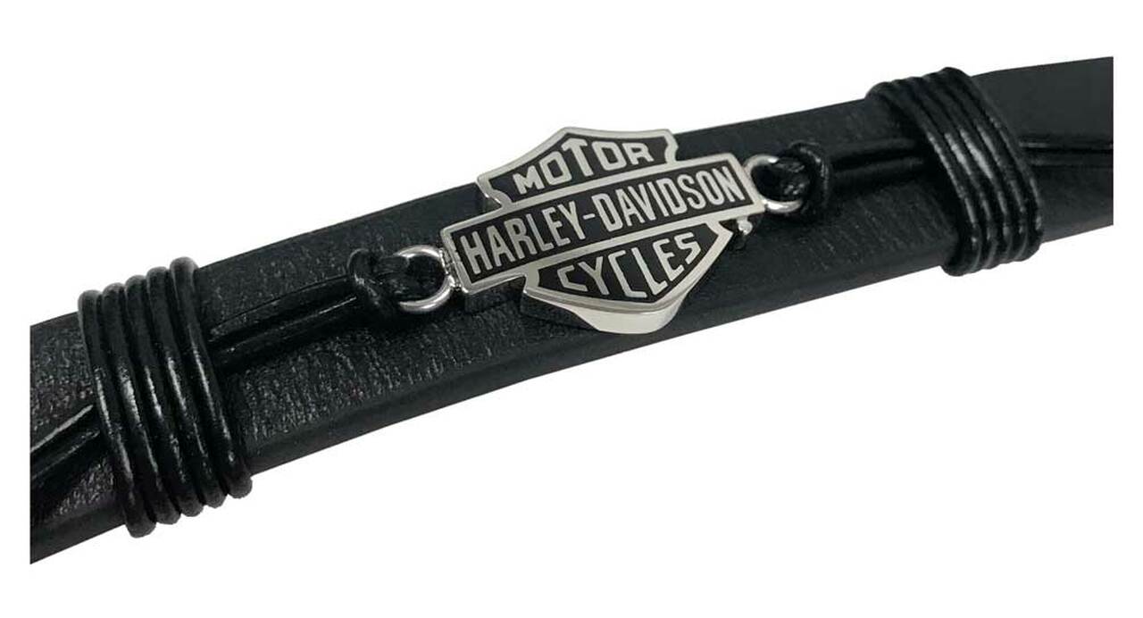 Harley-Davidson® Men's Nut & Coil Bar & Shield Leather Bracelet - Stainless Steel, HSB0233