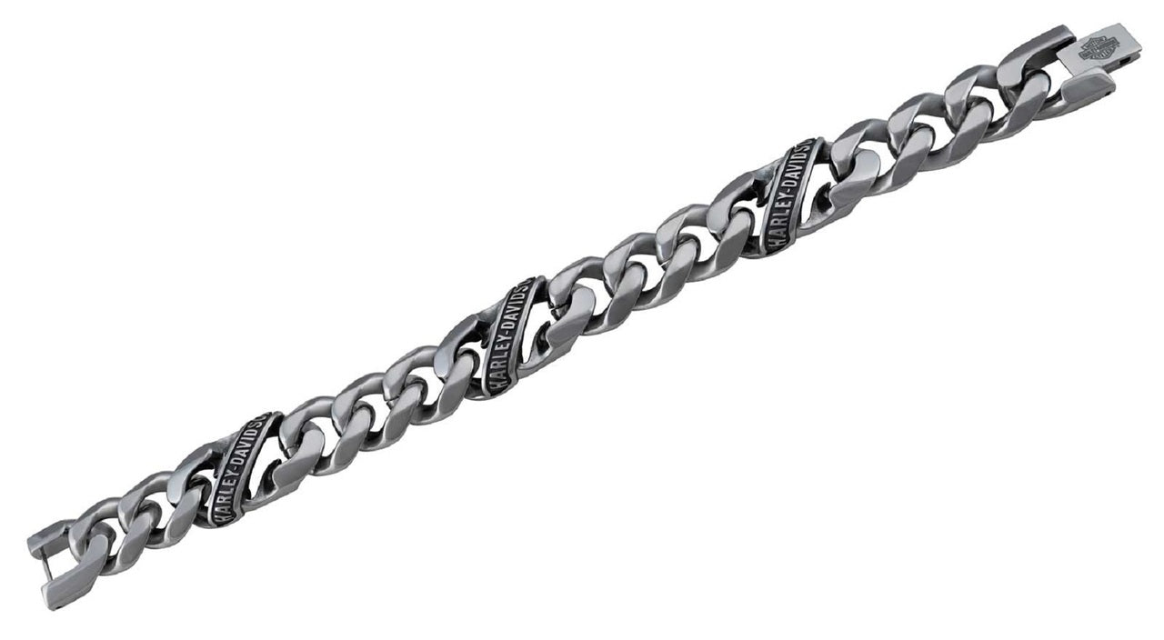 Harley-Davidson® Men's Banner Curb Link H-D Script Bracelet – Stainless Steel HDB0241