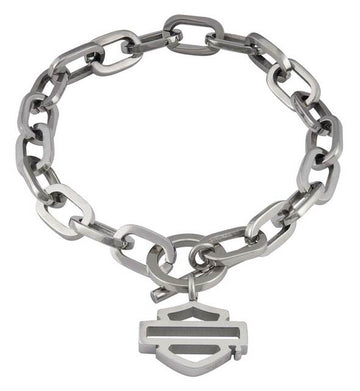 Harley-Davidson® Women's Large Chain Toggle Bar & Shield Bracelet – Steel HSB0243