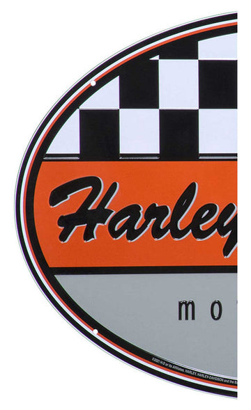 Harley-Davidson® Oval Tin Sign Embossed Checkered Racing HD Logo, 16.75 x 12 inch HDL-15534