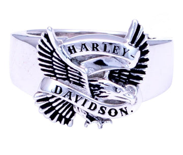 Harley-Davidson® Men's Flying Eagle Banner Silver Ring HDR0392