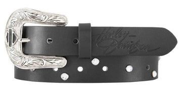 Harley-Davidson® Women's Dakota Glam Embellished Leather Belt, Black HDWBT11699