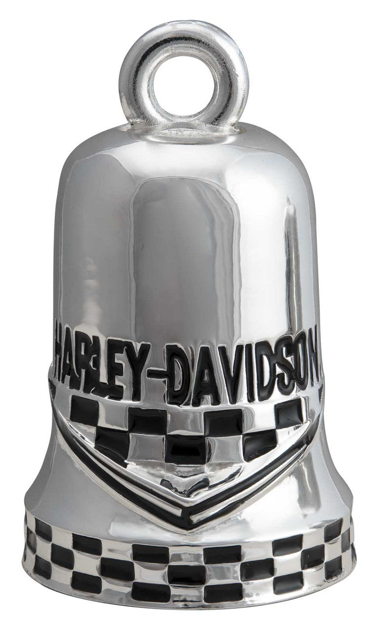 Harley-Davidson® Checkered Racing Flag H-D Text Ride Bell - Silver Finish HRB117