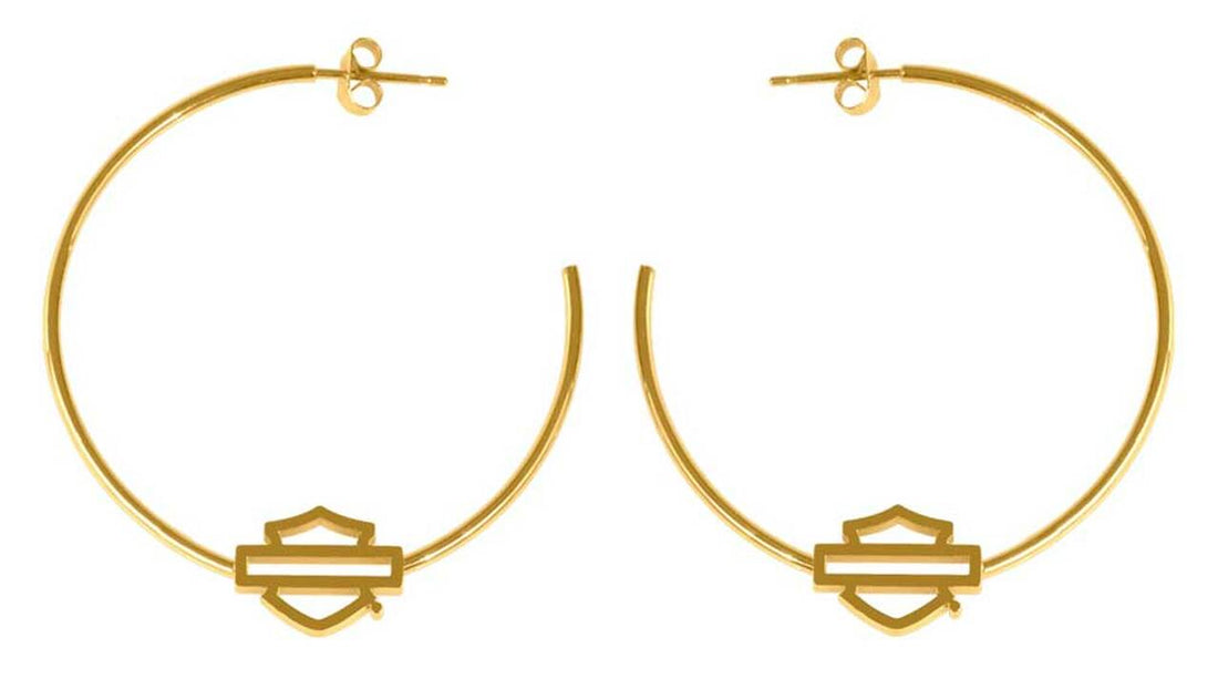 Harley-Davidson® Women's Large Bar & Shield Logo Hoop Earrings, Silver or Gold - Superstition Harley-Davidson