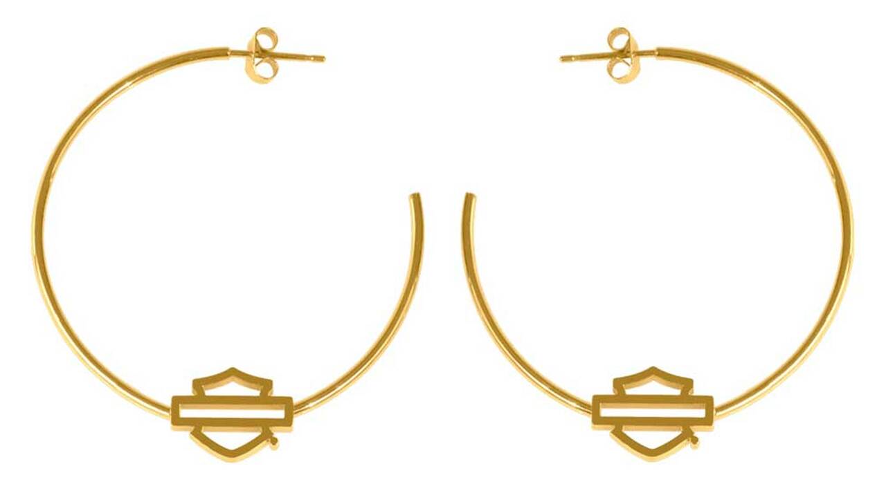 Harley-Davidson® Women's Large Bar & Shield Logo Hoop Earrings, Silver or Gold - Superstition Harley-Davidson