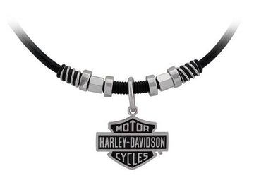 Harley-Davidson® Men's Nut & Coil B&S Pendent Leather Necklace, HSN0071