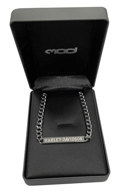 Harley-Davidson® Women's H-D Script Bar Curb Link Necklace - Stainless Steel