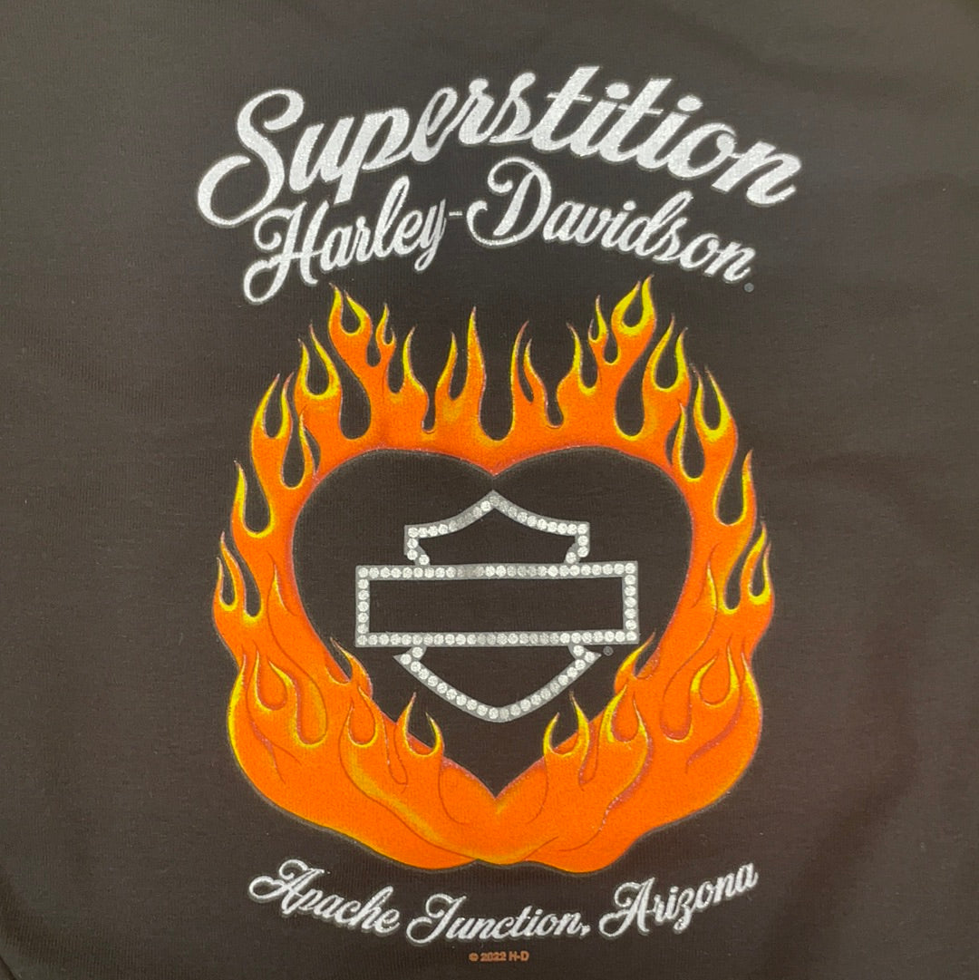 Harley-Davidson® Elongated Bar & Shield Flaming Heart Long Sleeve Shirt, Black